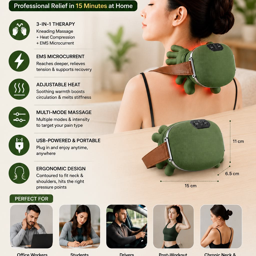 Smart Finger Pressure Neck Massager – Electric Deep Kneading Heated Back & Shoulder Massager