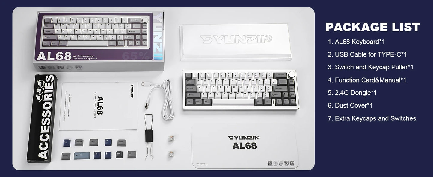 YUNZII AL68 Wireless Mechanical Keyboard | QMK/VIA, Hot-Swap, Gasket, Aluminum Build