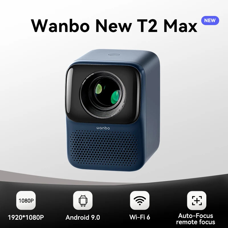 Wanbo New T2 Max 1080p Full HD Projector | Auto Focus | 450 ANSI | Dual-Band WiFi 6 | Portable Home Theater