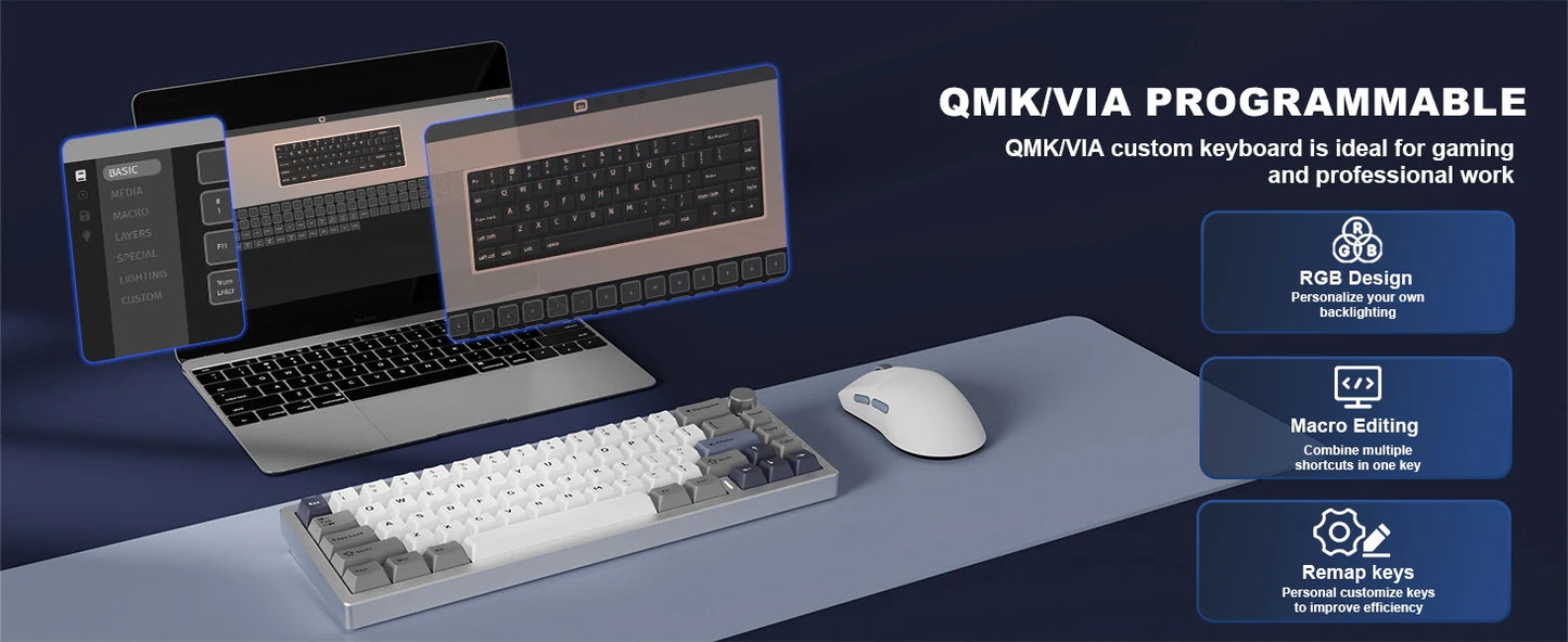 YUNZII AL68 Wireless Mechanical Keyboard | QMK/VIA, Hot-Swap, Gasket, Aluminum Build