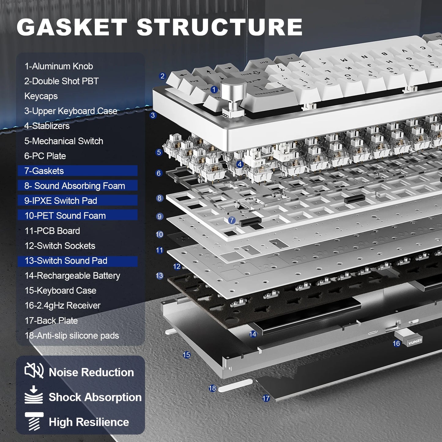 YUNZII AL68 Wireless Mechanical Keyboard | QMK/VIA, Hot-Swap, Gasket, Aluminum Build