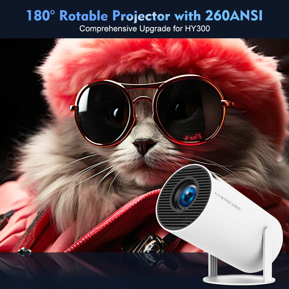 Magcubic HY300 Pro 4K Decoding 720P HD Projector – 260 ANSI, Android 11, Dual WiFi 6, Bluetooth 5.0