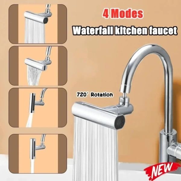 Waterfall Kitchen Faucet | 4 Modes | 720° Rotation